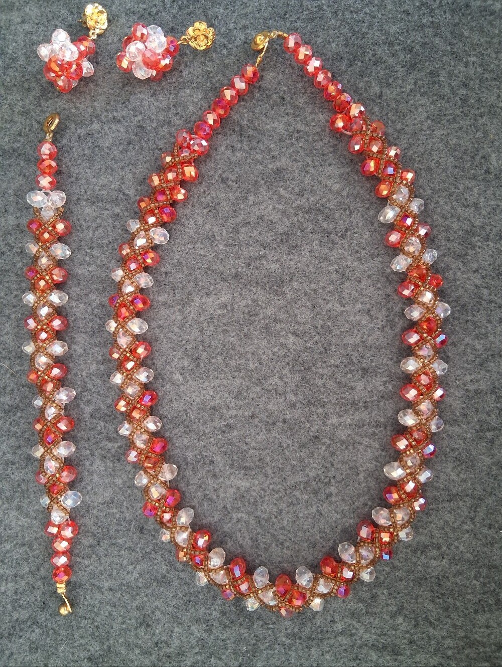 Glass Beaded Jewelry Set Statement Woven Beads Design Necklace Earrings Bracelet